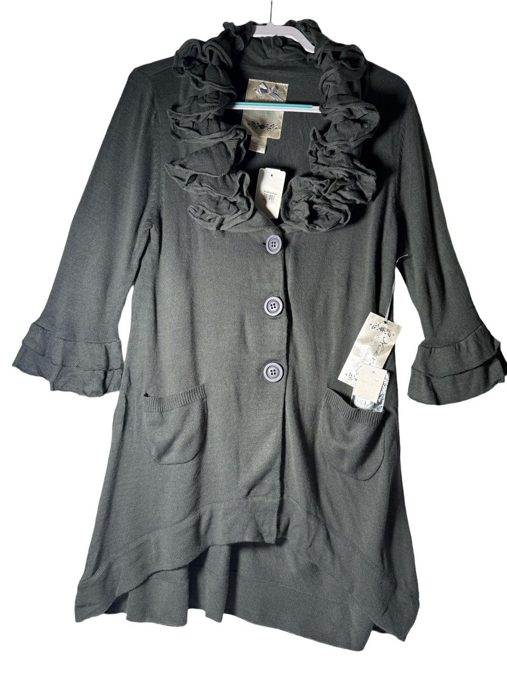 Nick & Mo  Black Ruffle-Collar Button Cardigan